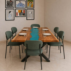 Minimal 6 Seater Dining Table – Epoxy Resin & Wood