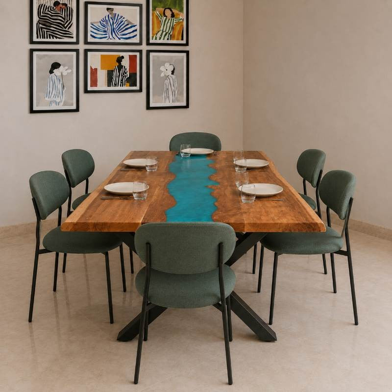 Minimal 6 Seater Dining Table – Epoxy Resin & Wood