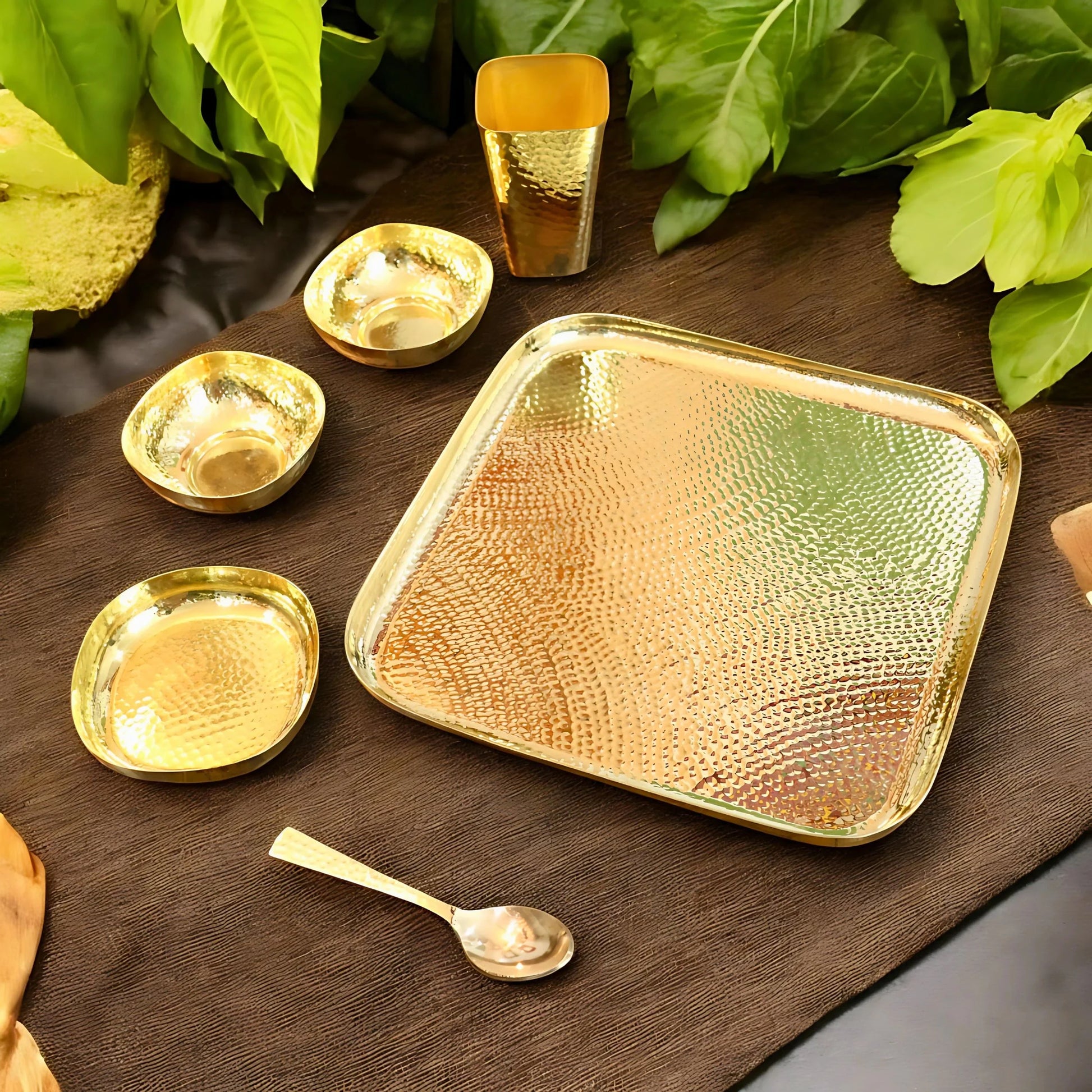 Pure Brass Square Dinner set of 6 Pcs