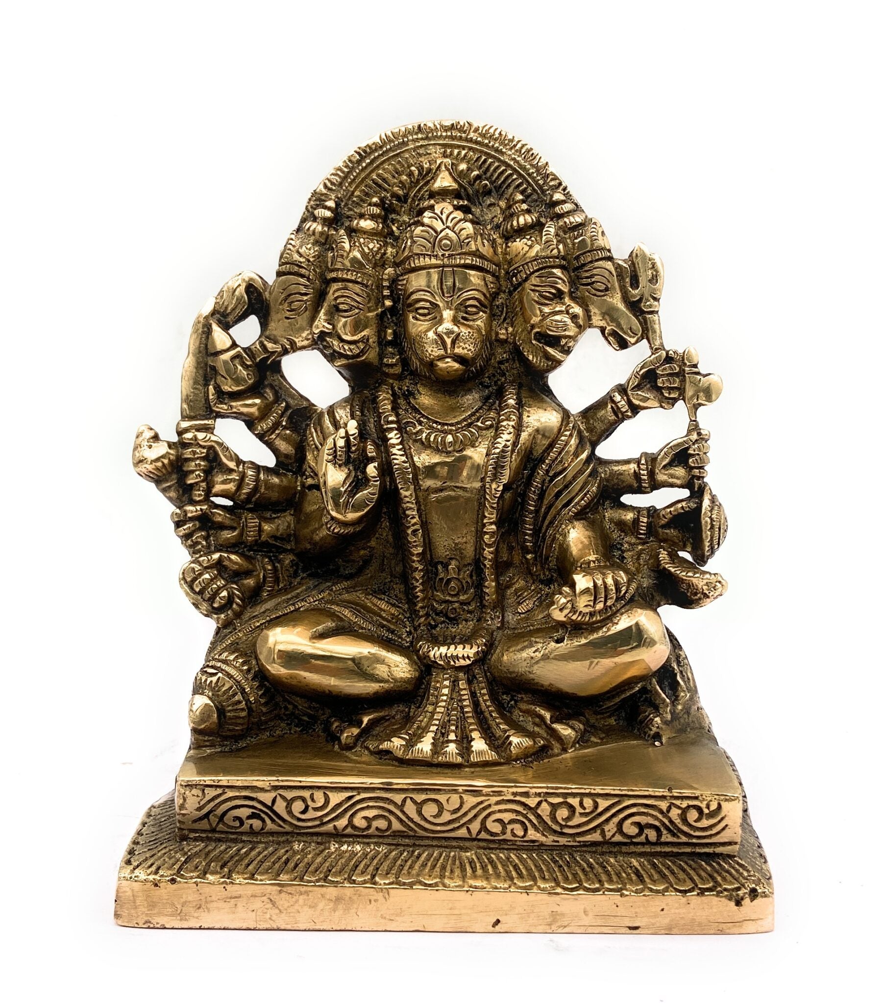Panchamukhi Hanuman Brass Idol | Bajrangbali | Anjaneya | Maruti | Vayuputra | Mahavira | Handmade Hindu God Statue for Pooja & Home Decor,Gold, 7 Inch, 1 Piece