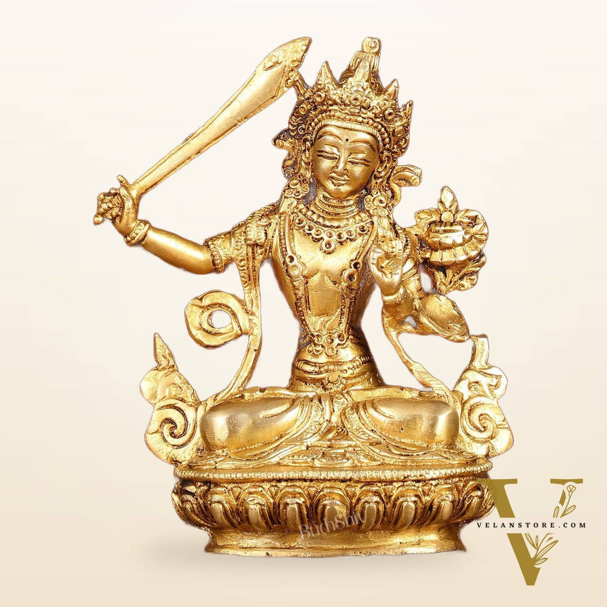 Pure Brass 6-Inch Manjushri Bodhisattva of Wisdom Statue