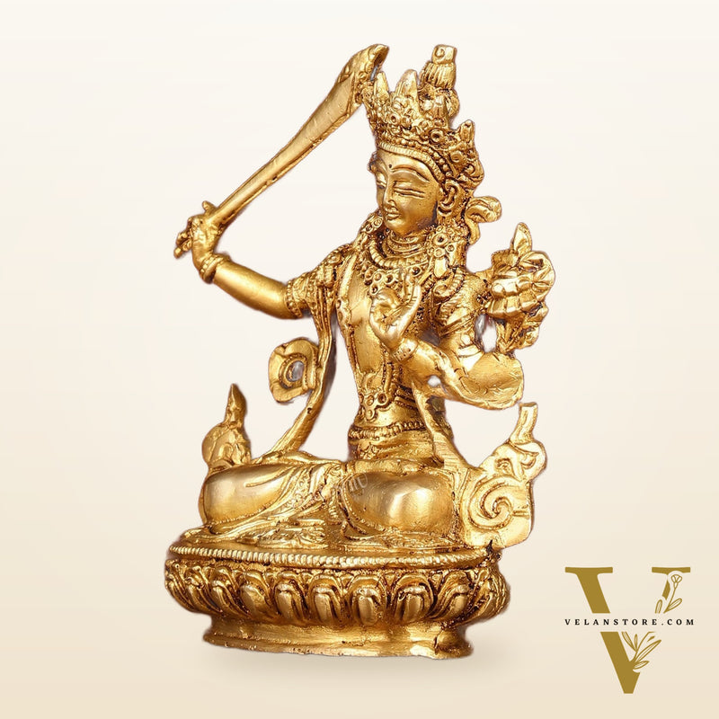 Pure Brass 6-Inch Manjushri Bodhisattva of Wisdom Statue