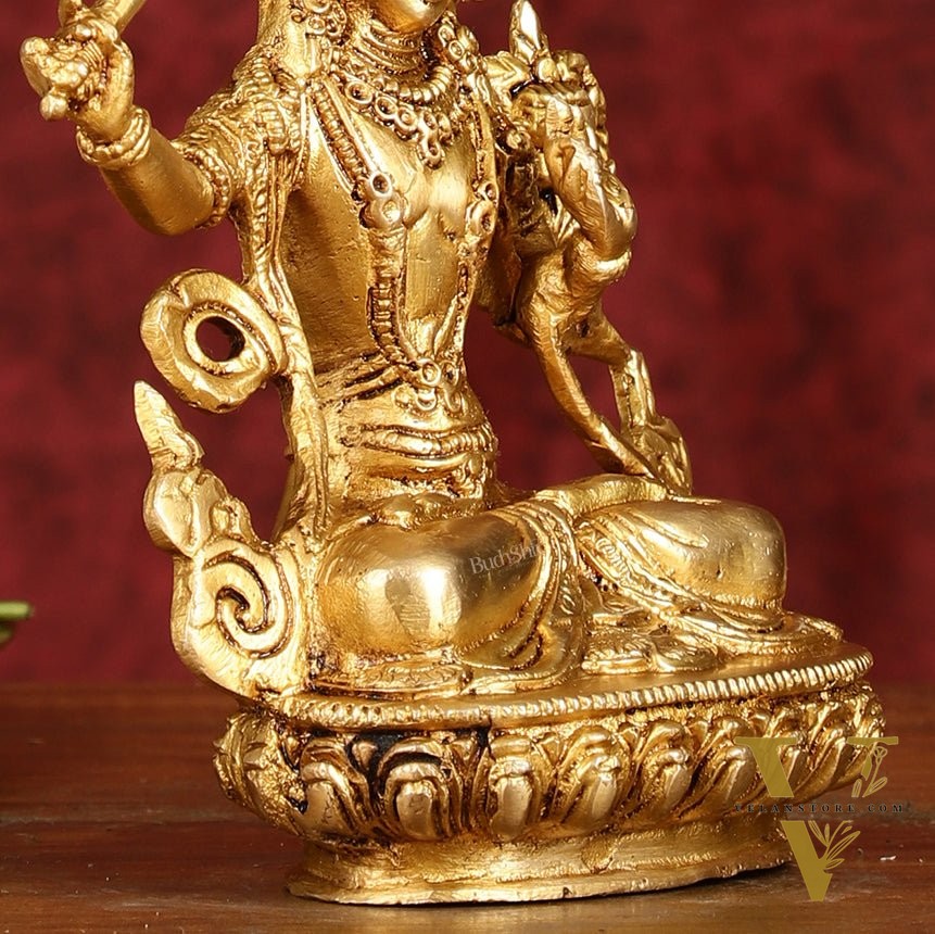 Pure Brass 6-Inch Manjushri Bodhisattva of Wisdom Statue