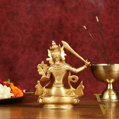 Pure Brass 6-Inch Manjushri Bodhisattva of Wisdom Statue