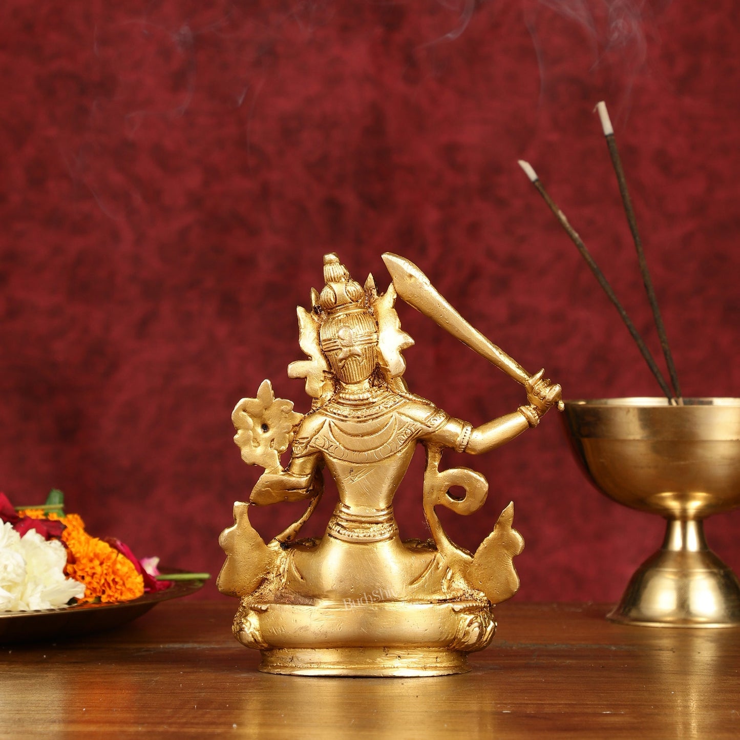 Pure Brass 6-Inch Manjushri Bodhisattva of Wisdom Statue