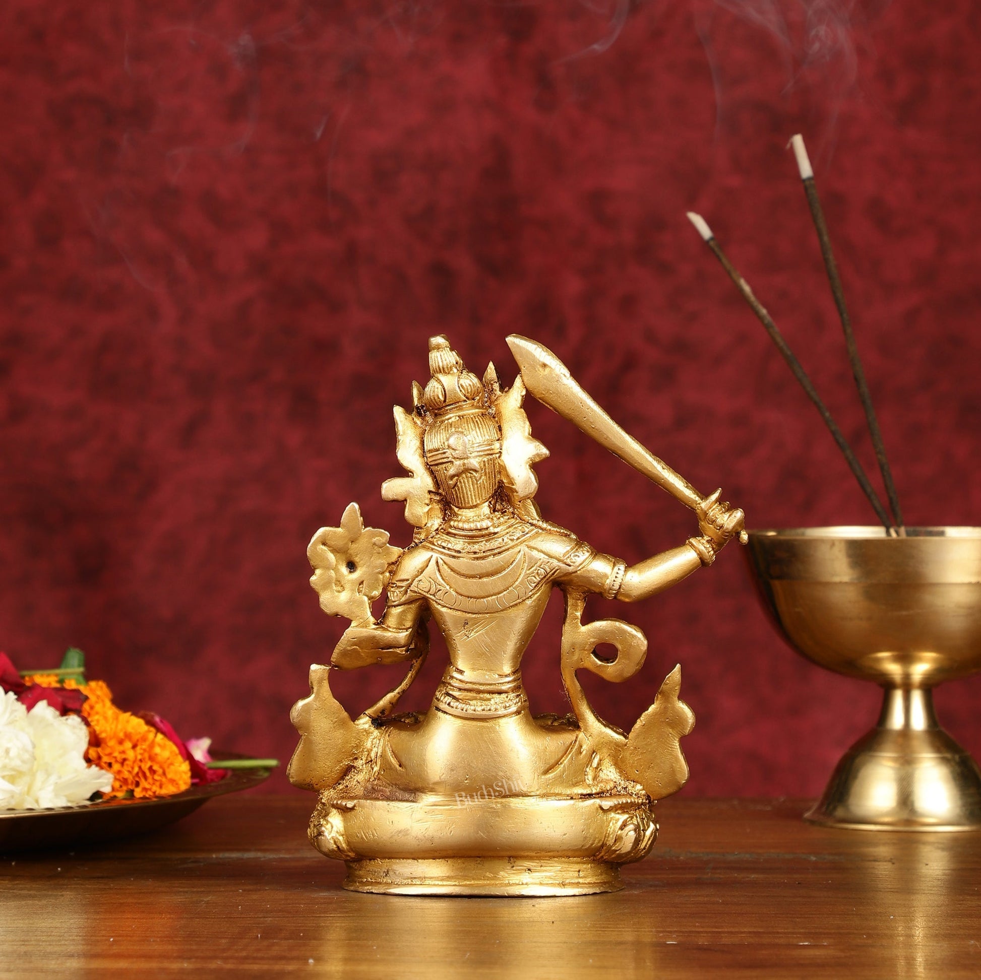 Pure Brass 6-Inch Manjushri Bodhisattva of Wisdom Statue