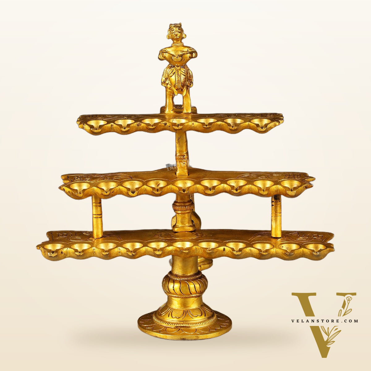 Pure Brass Aarti Diya with Multiple Wicks - Divine Illumination