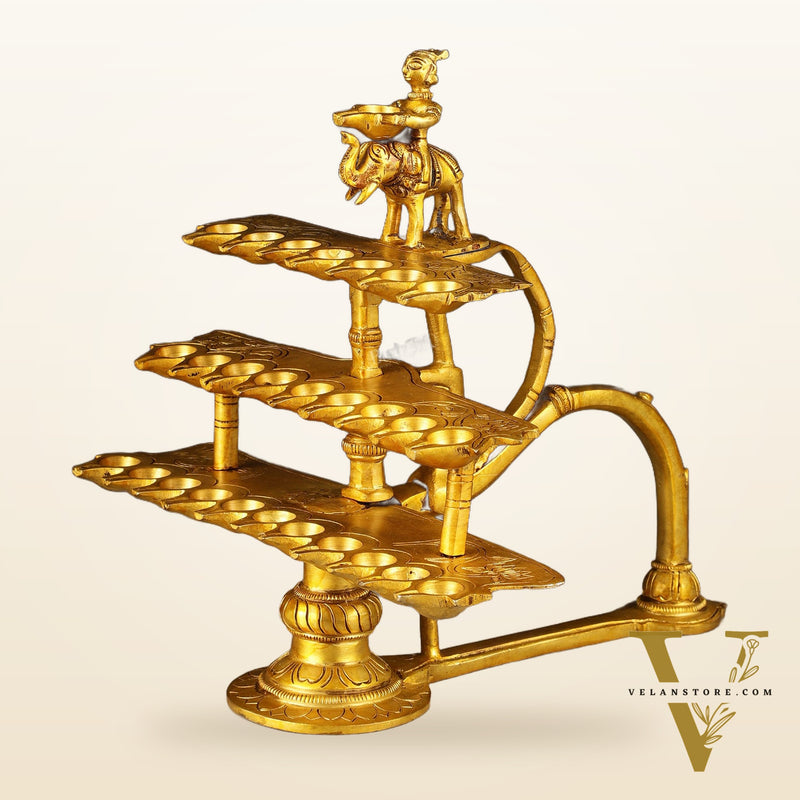 Pure Brass Aarti Diya with Multiple Wicks - Divine Illumination