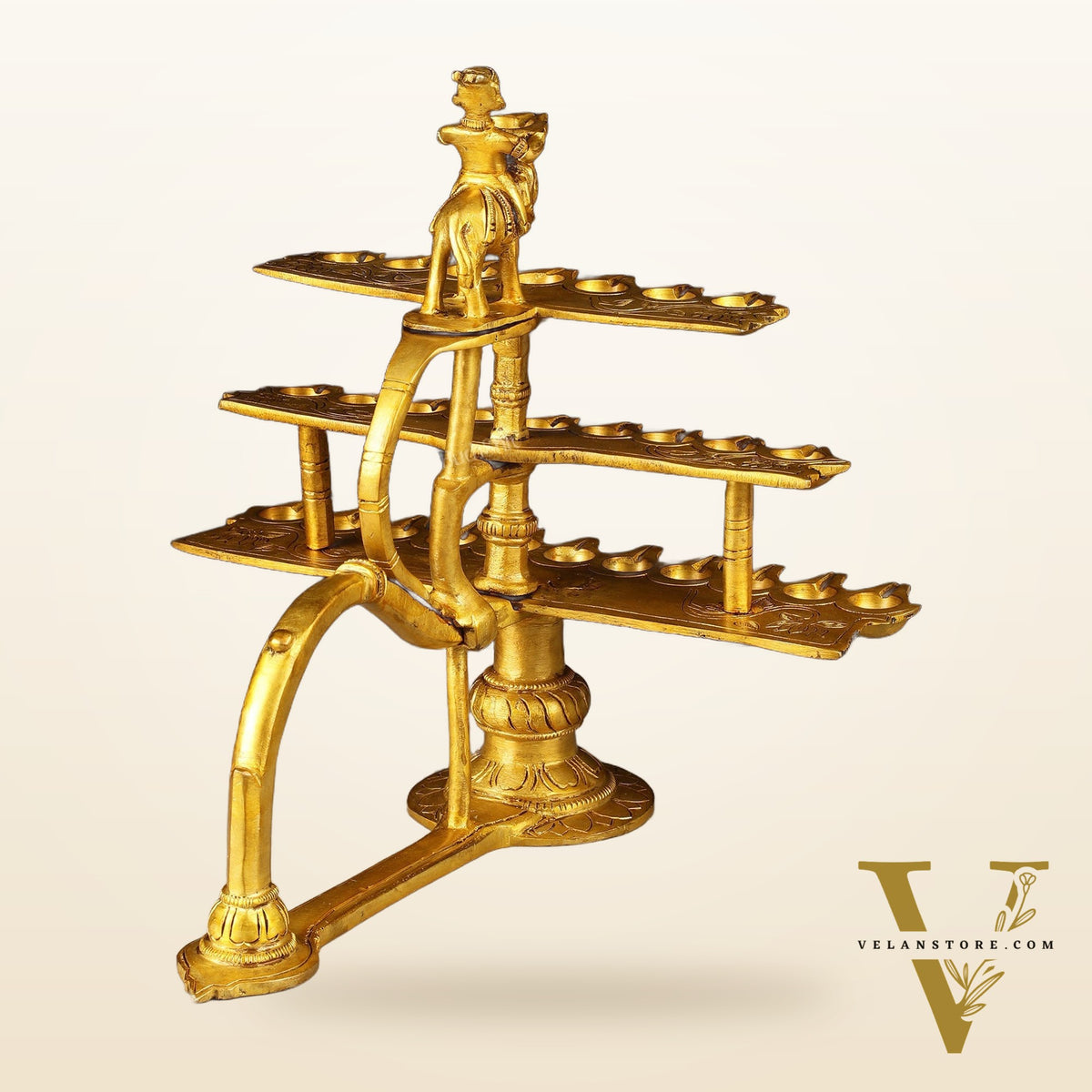 Pure Brass Aarti Diya with Multiple Wicks - Divine Illumination