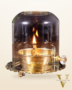 Pure Brass Akhand Diya with Glass Cover & Adjustable Baati