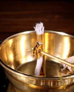 Pure Brass Akhand Diya with Glass Cover & Adjustable Baati