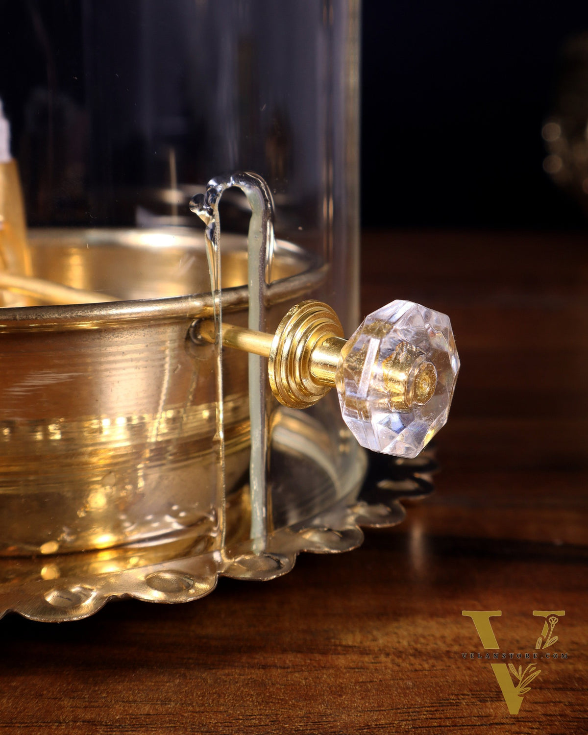 Pure Brass Akhand Diya with Glass Cover & Adjustable Baati