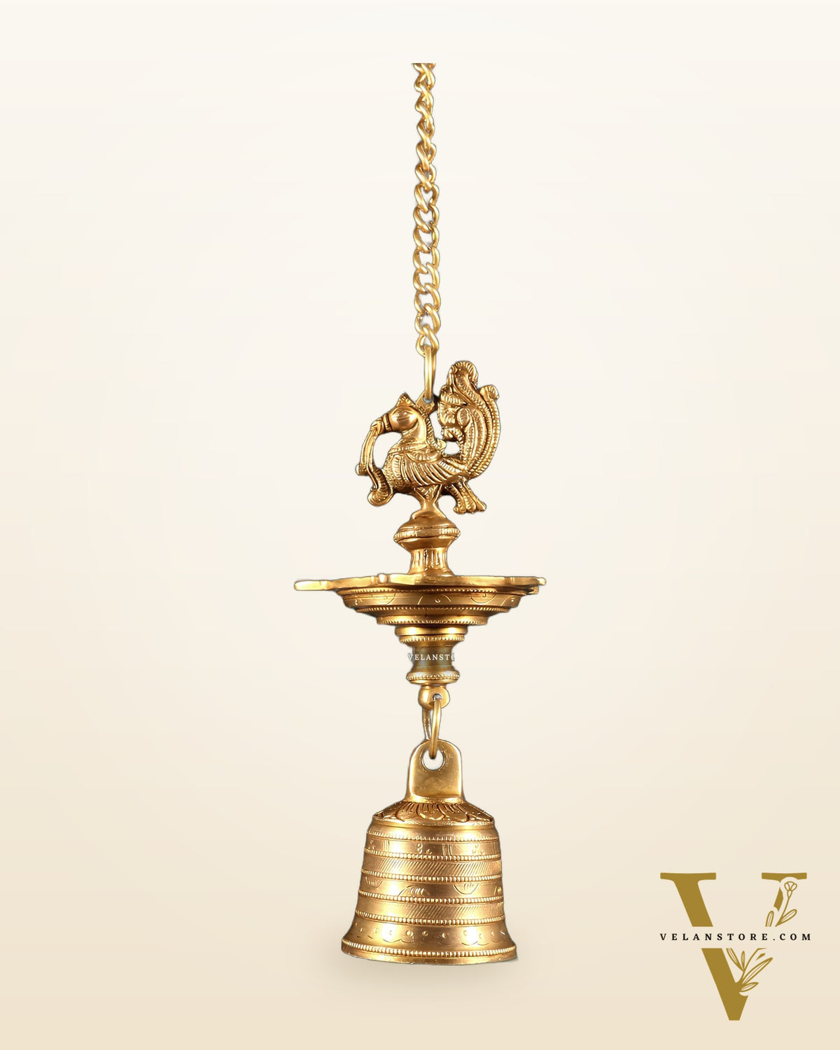 Pure Brass Annam Pakshi Hanging Oil Lamp with Bell