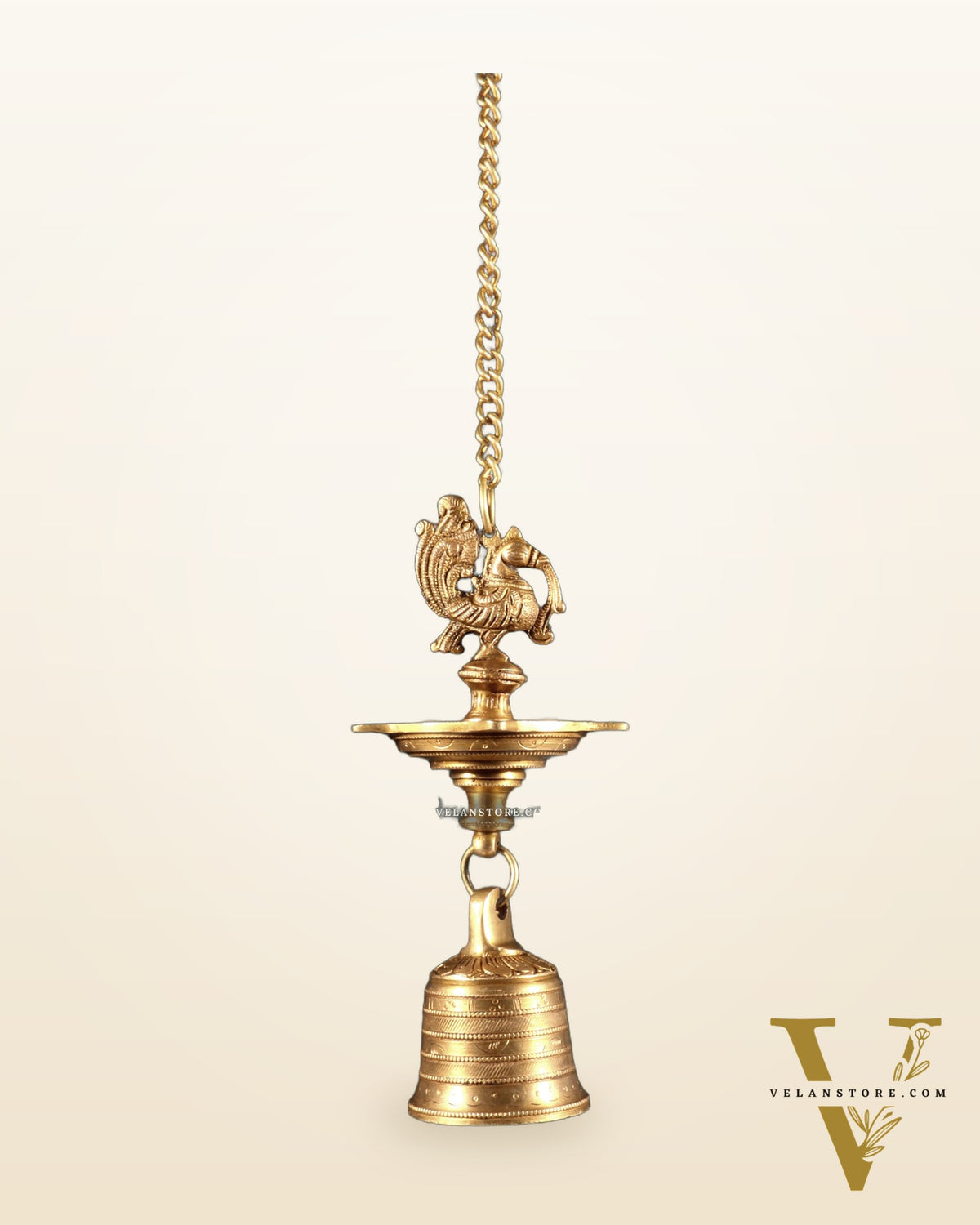 Pure Brass Annam Pakshi Hanging Oil Lamp with Bell