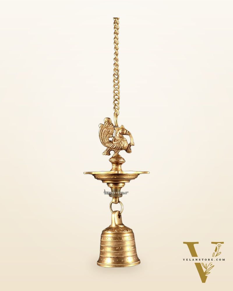Pure Brass Annam Pakshi Hanging Oil Lamp with Bell