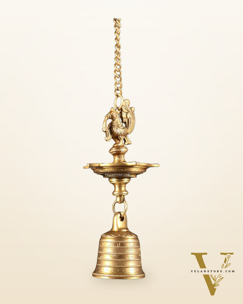 Pure Brass Annam Pakshi Hanging Oil Lamp with Bell