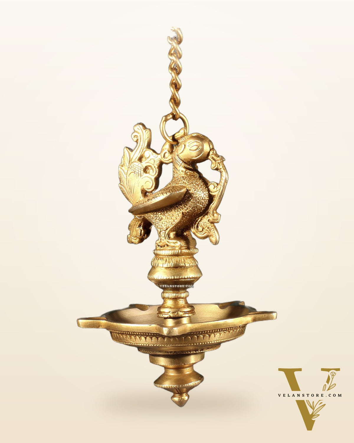 Pure Brass Annam Pakshi Peacock Hanging Oil Lamp Diya – Intricately Crafted
