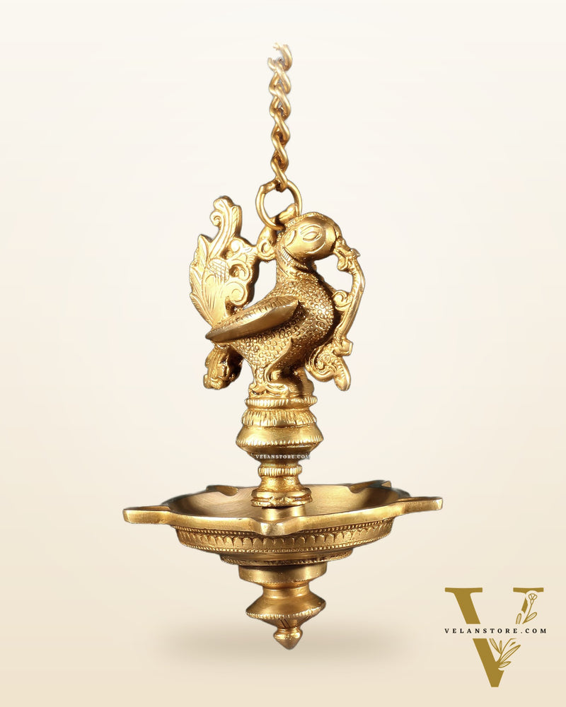 Pure Brass Annam Pakshi Peacock Hanging Oil Lamp Diya – Intricately Crafted