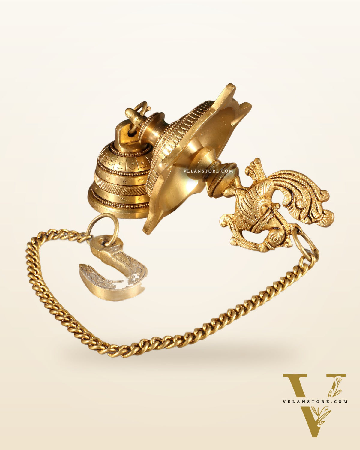 Pure Brass Annam Peacock Hanging Diya with Bell – Intricately Crafted