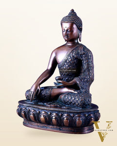 Pure Brass Antique Buddha bhoomisparsha mudra Statue - 13.5" Height