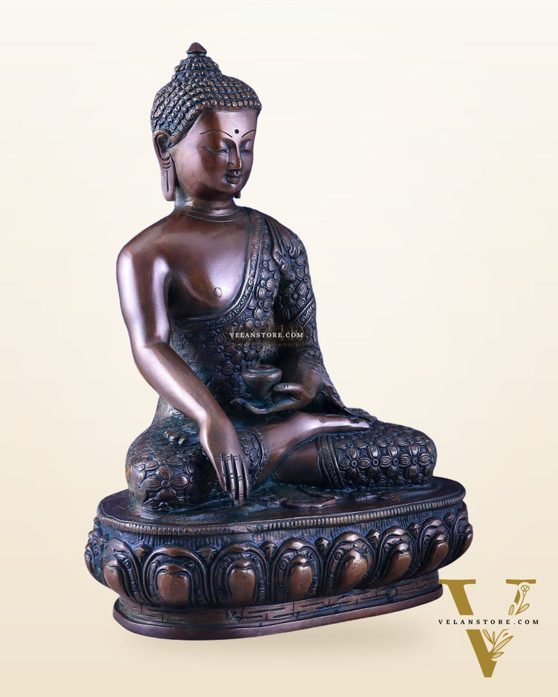 Pure Brass Antique Buddha bhoomisparsha mudra Statue - 13.5" Height