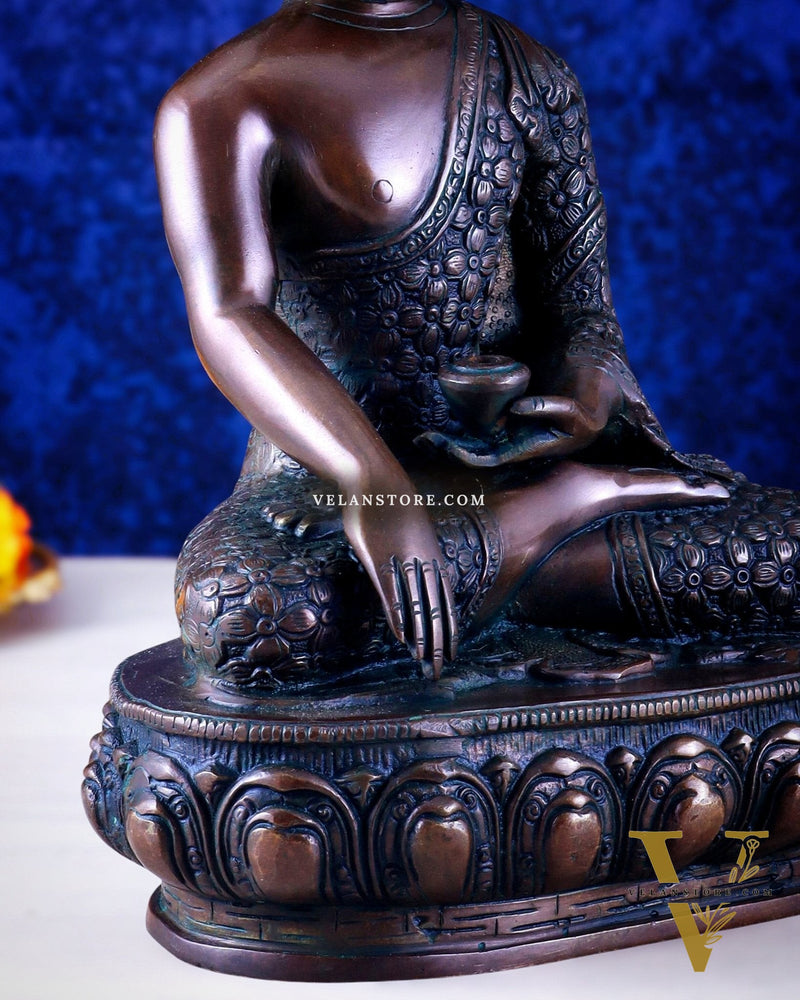 Pure Brass Antique Buddha bhoomisparsha mudra Statue - 13.5" Height