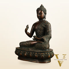Pure Brass Antique Buddha Blessing Statue - 13.5" Height