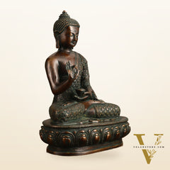 Pure Brass Antique Buddha Blessing Statue - 13.5" Height