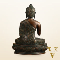 Pure Brass Antique Buddha Blessing Statue - 13.5" Height