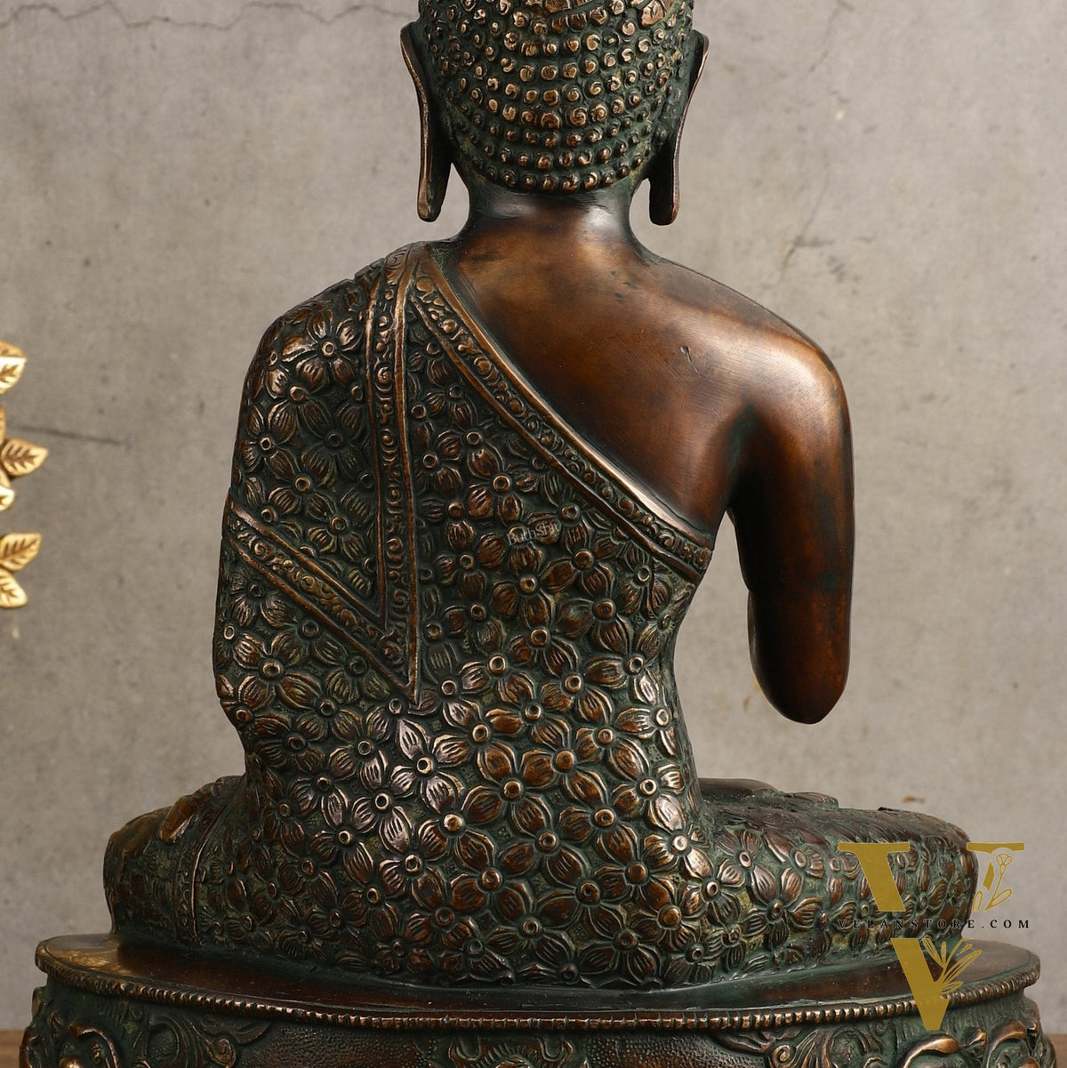 Pure Brass Antique Buddha Blessing Statue - 13.5" Height