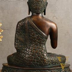 Pure Brass Antique Buddha Blessing Statue - 13.5" Height