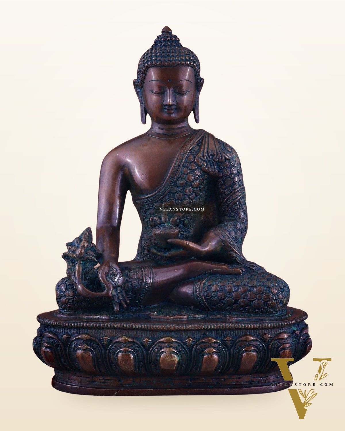 Pure Brass Antique Buddha medicine Statue - 13.5" Height