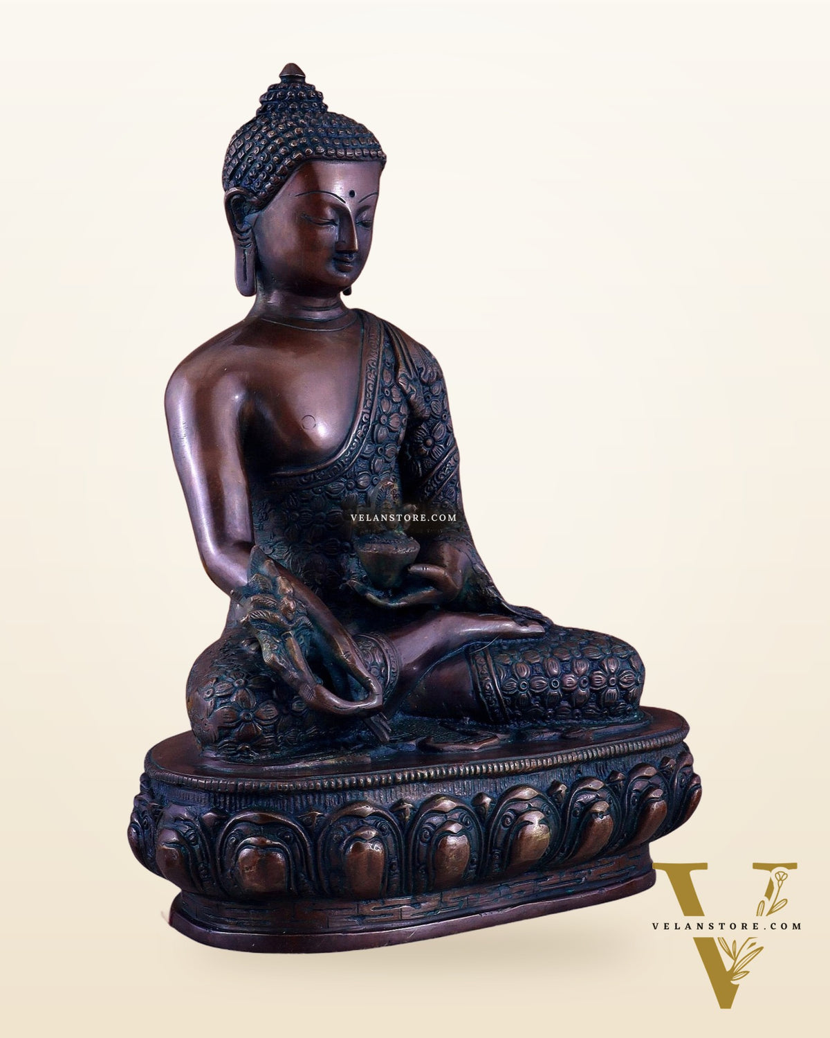 Pure Brass Antique Buddha medicine Statue - 13.5" Height