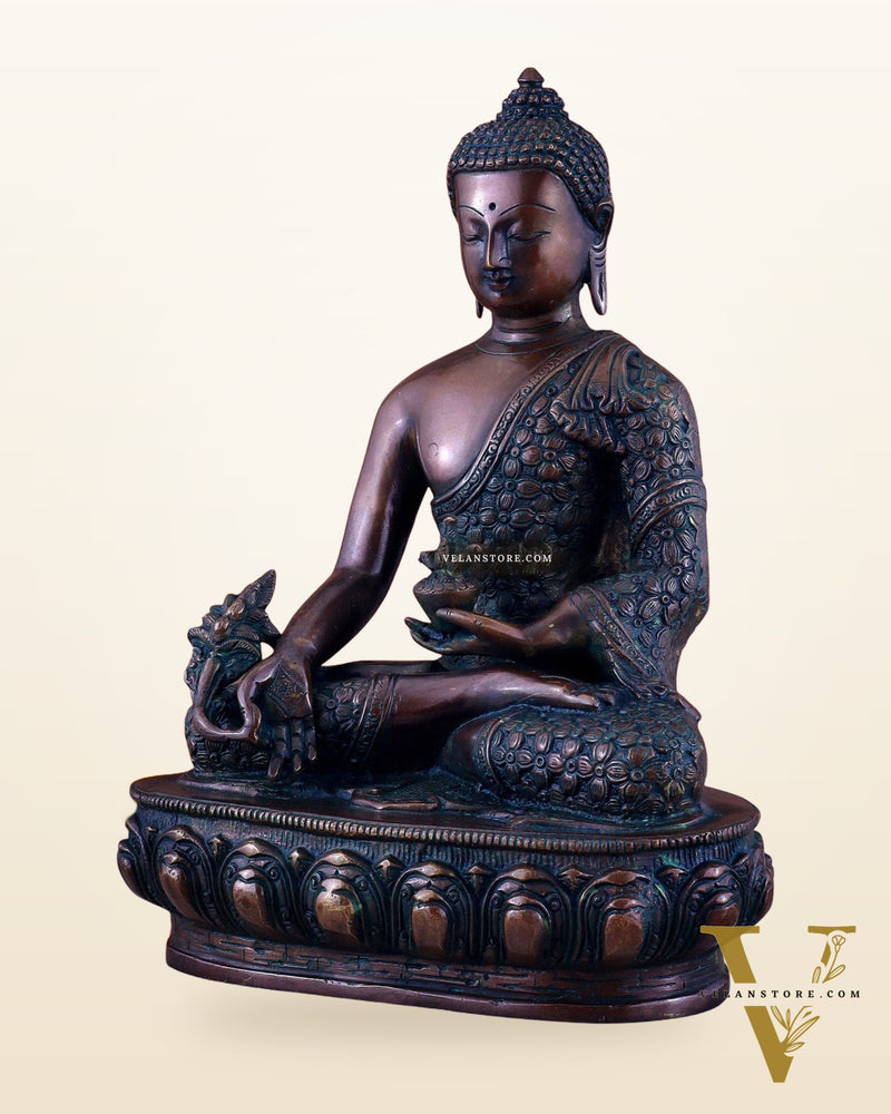 Pure Brass Antique Buddha medicine Statue - 13.5" Height