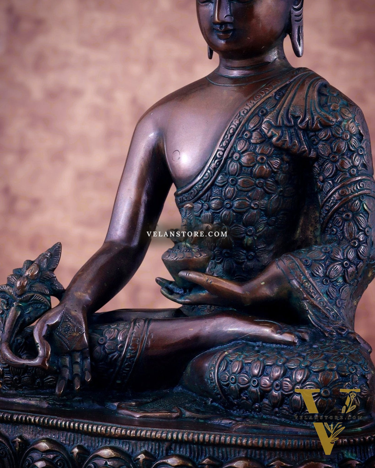 Pure Brass Antique Buddha medicine Statue - 13.5" Height
