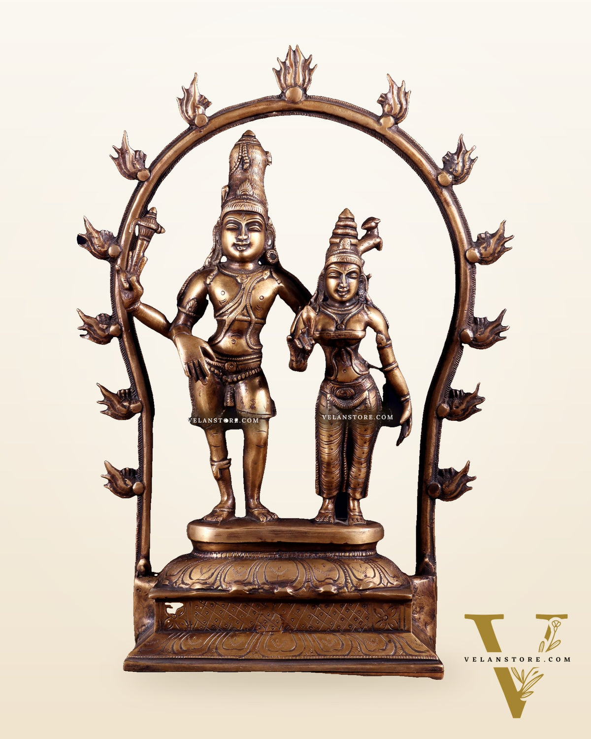 Pure Brass Antique Chola Style Shiv Parvati Idol - 14" Height