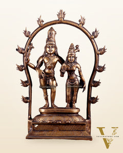 Pure Brass Antique Chola Style Shiv Parvati Idol - 14" Height