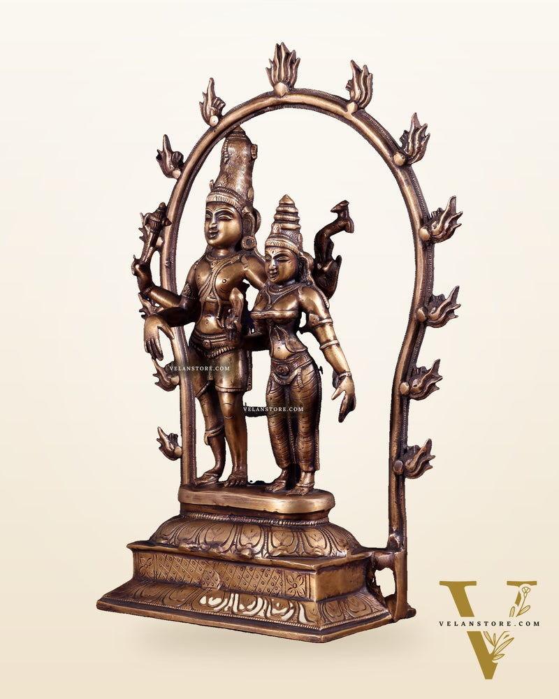 Pure Brass Antique Chola Style Shiv Parvati Idol - 14" Height