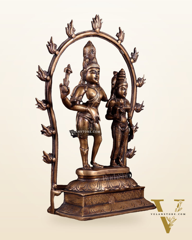 Pure Brass Antique Chola Style Shiv Parvati Idol - 14" Height