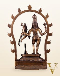Pure Brass Antique Chola Style Shiv Parvati Idol - 14" Height