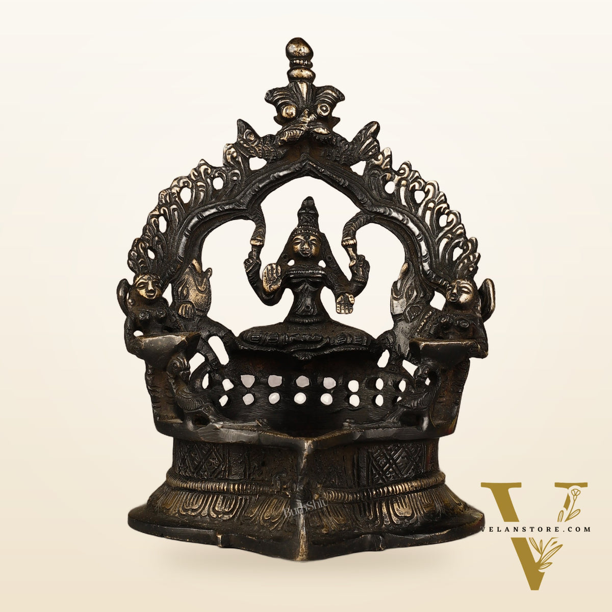 Pure Brass Antique Gajalakshmi Lamp with Deep Lady - 6.5"