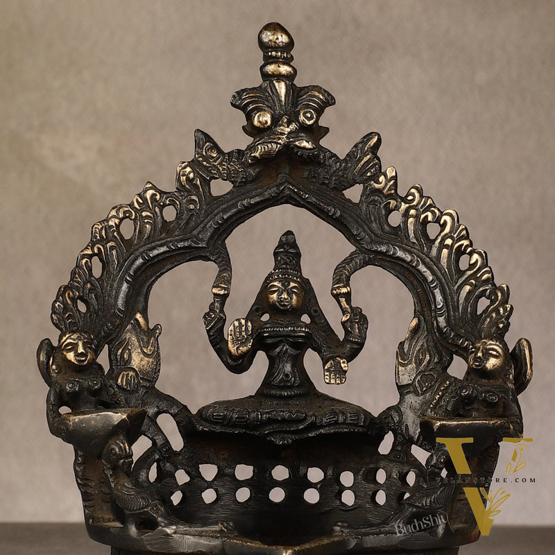 Pure Brass Antique Gajalakshmi Lamp with Deep Lady - 6.5"