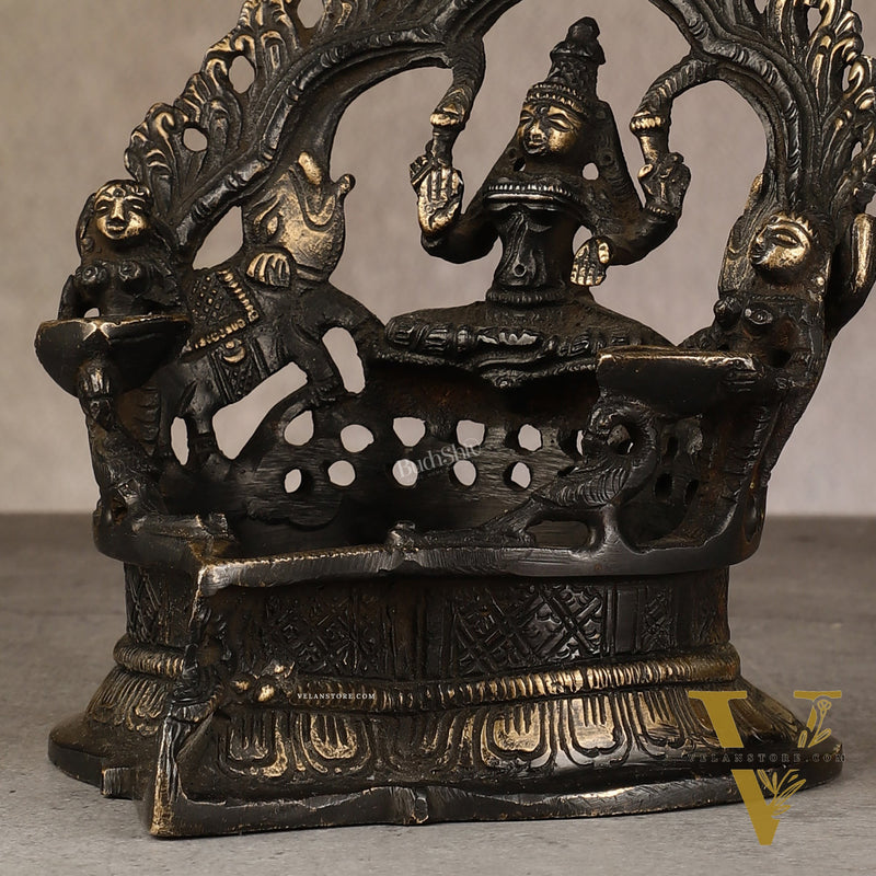 Pure Brass Antique Gajalakshmi Lamp with Deep Lady - 6.5"