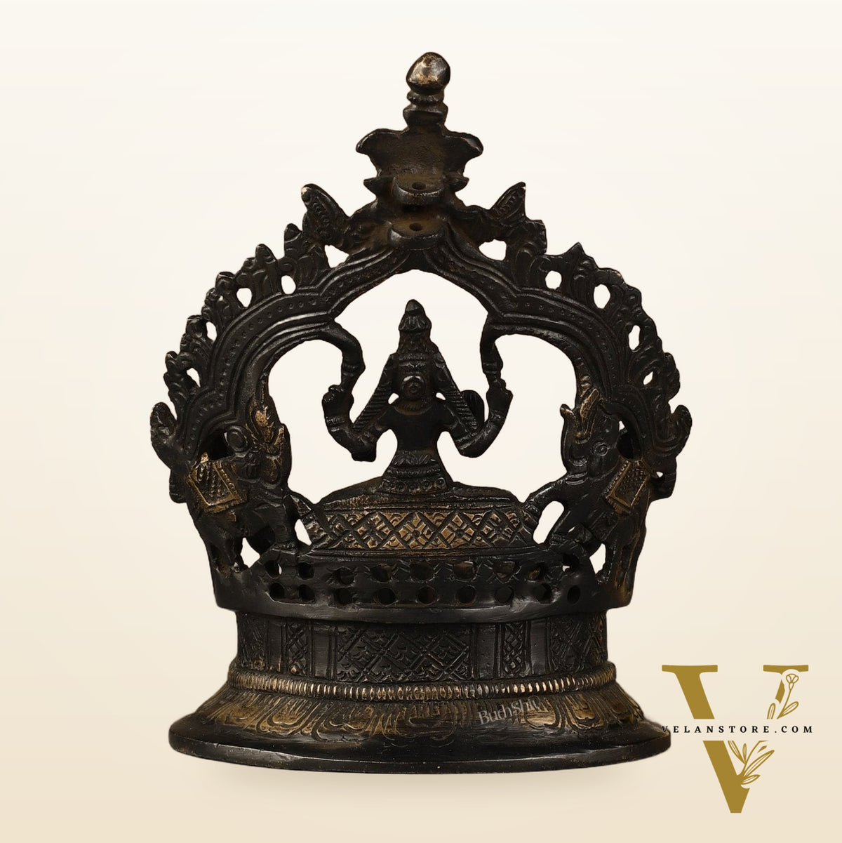 Pure Brass Antique Gajalakshmi Lamp with Deep Lady - 6.5"