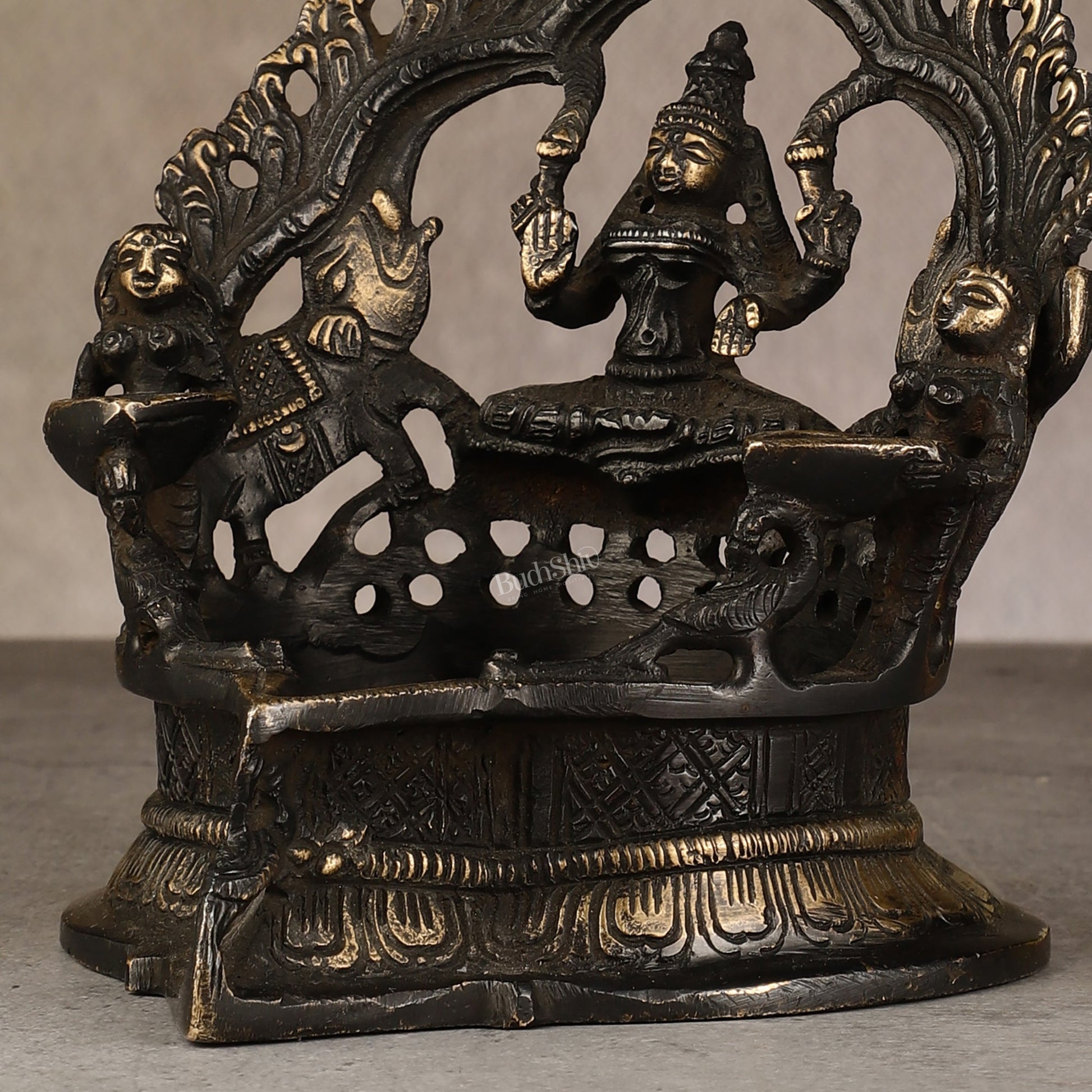 Pure Brass Antique Gajalakshmi Lamp with Deep Lady - 6.5"