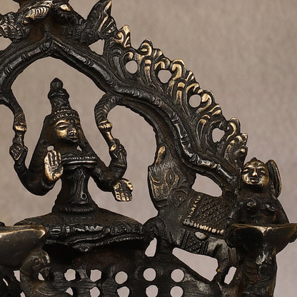 Pure Brass Antique Gajalakshmi Lamp with Deep Lady - 6.5"