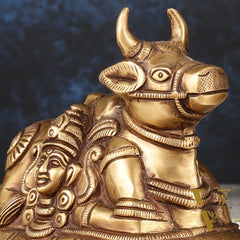 Pure Brass antique Nandi Idol with Shiv Gauri Carving 6"