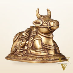 Pure Brass antique Nandi Idol with Shiv Gauri Carving 6"