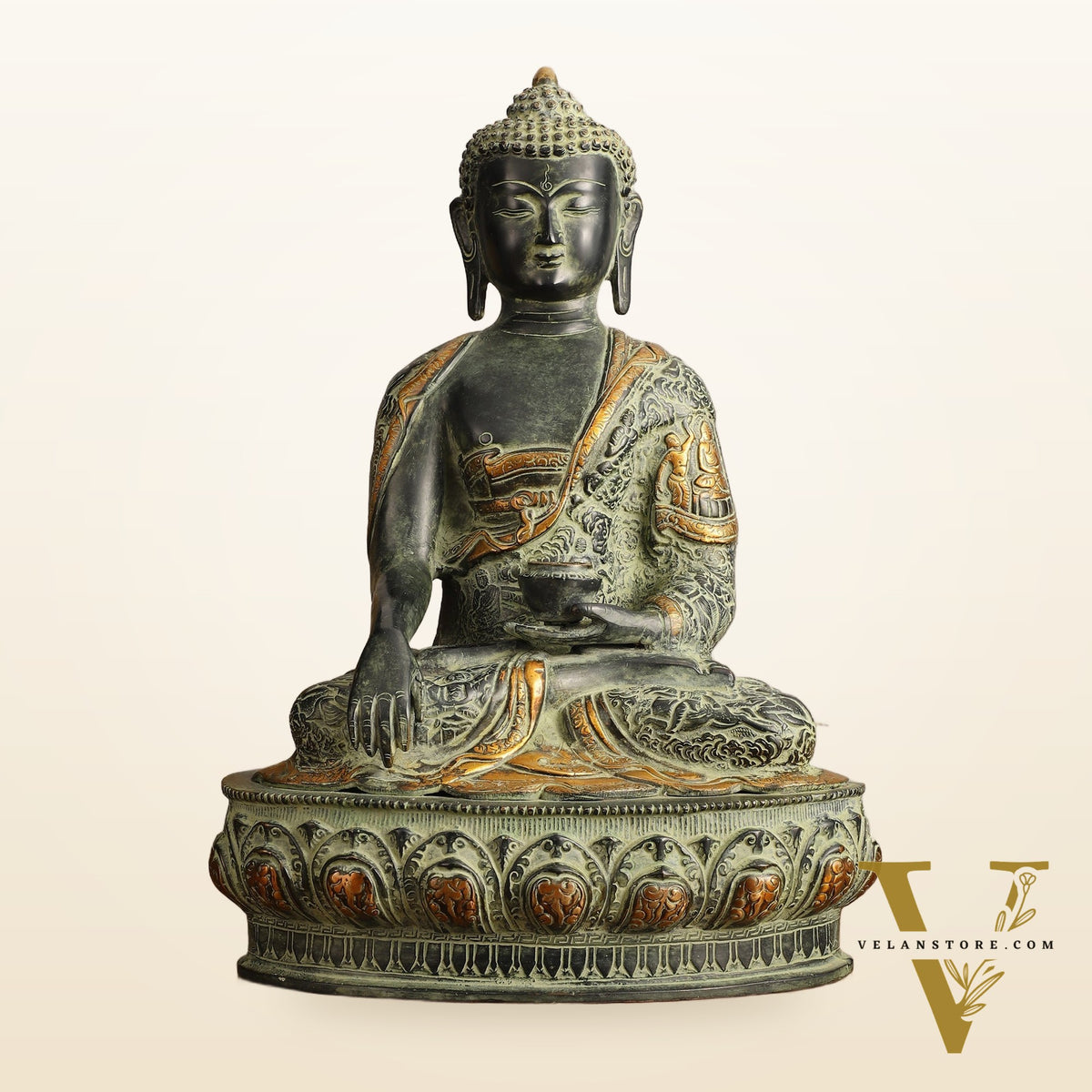 Pure Brass Antique Sand Finish Buddha life-story Sculpture - 15.5" Height