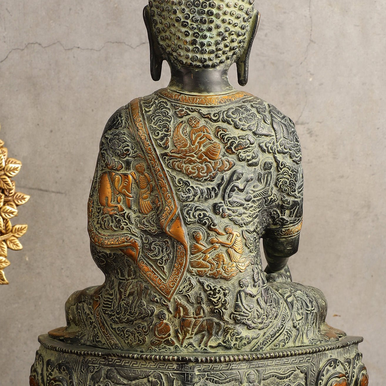 Pure Brass Antique Sand Finish Buddha life-story Sculpture - 15.5" Height